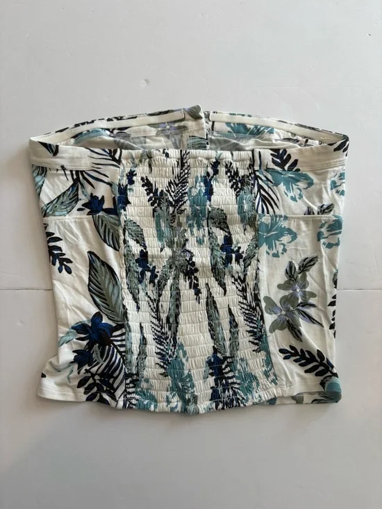 We the Free Smocked Strapless Tube Top with Teal & Navy Floral Print NWT Large - Picture 3 of 5